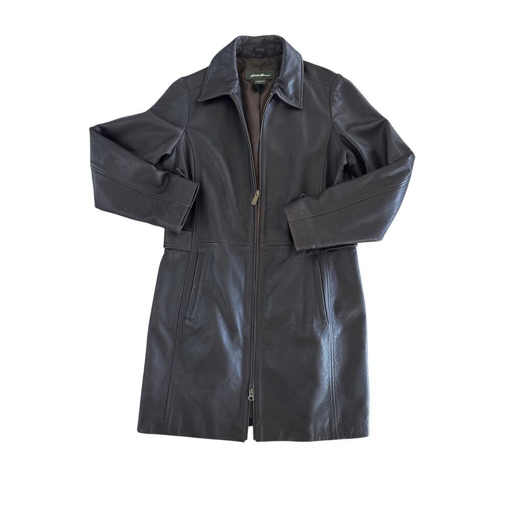 Women’s Eddie Bauer Heavyweight Espresso Brown Leather Coat Vintage
